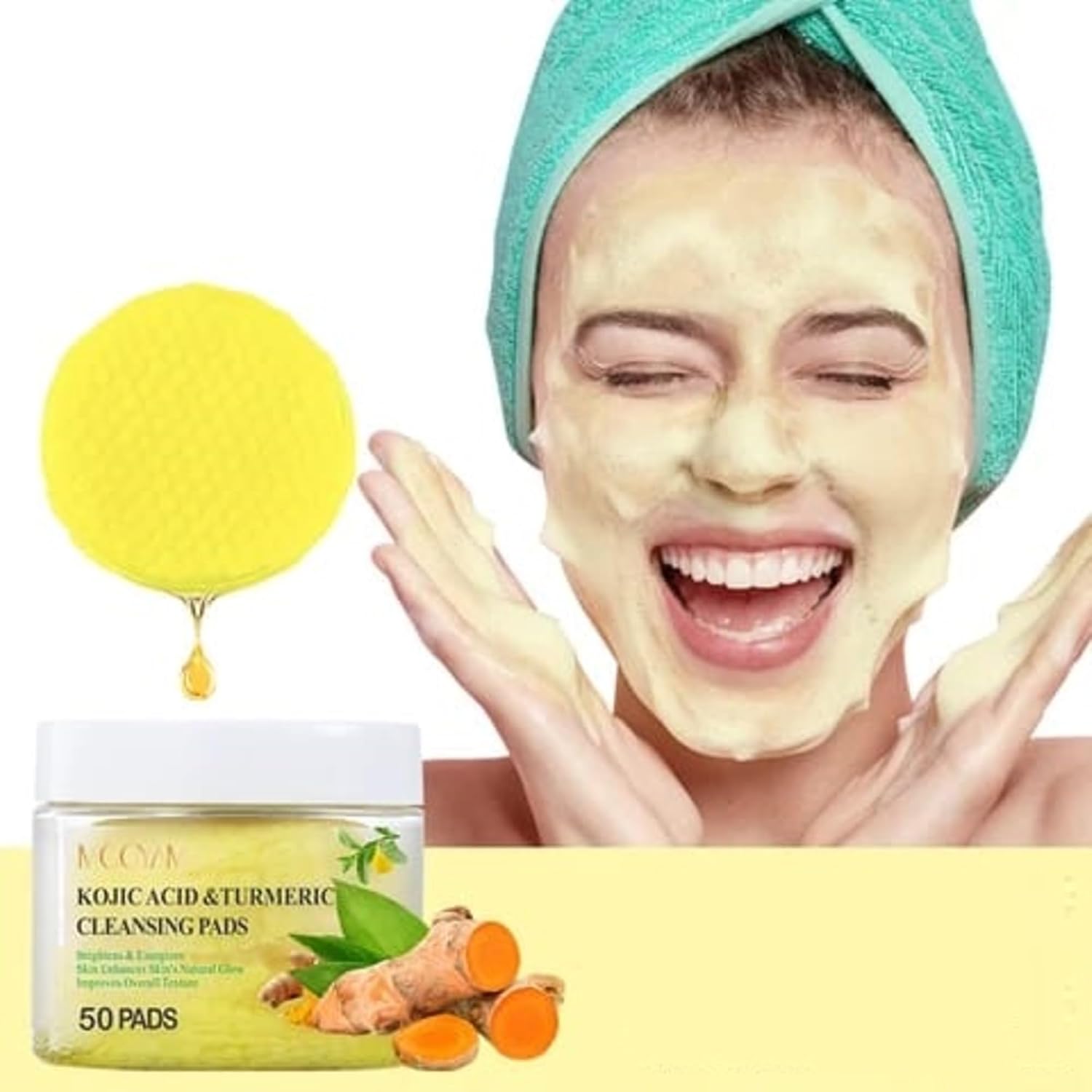 Kojic Acid and Turmeric Cleansing Pads, 50 Pcs, for Face Cleansing